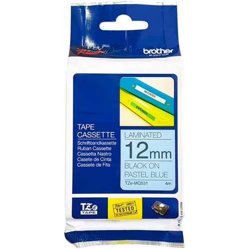 Brother Labelling Tape Cassette TZe-MQ531 12mm x 4m Black on Pastel Blue