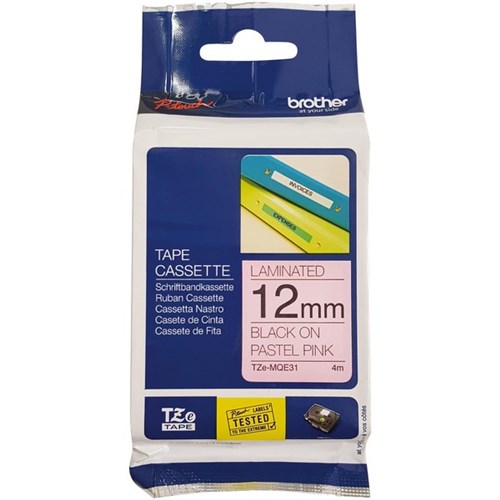 Brother Labelling Tape Cassette TZe-MQE31 12mm x 4m Black on Pastel Pink
