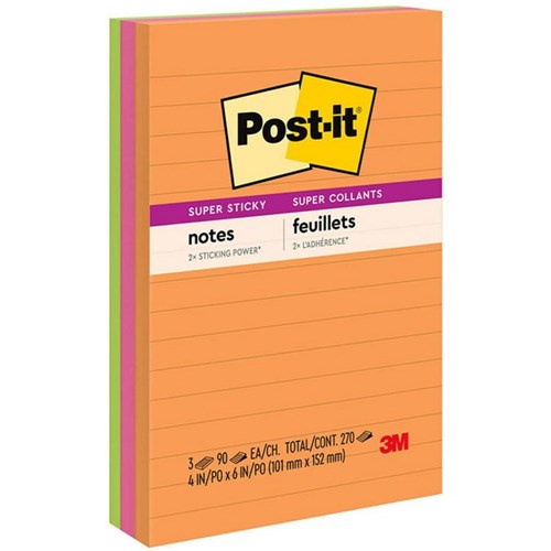 Post-it® Notes 660-3SSUC Super Sticky Lined Energy, Pack of 3