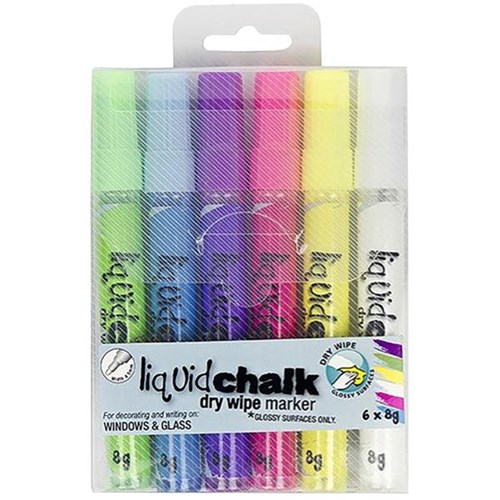 Texta Liquid Chalk Dry Wipe Window Markers 4.5mm Bullet Tip, Pack of 6