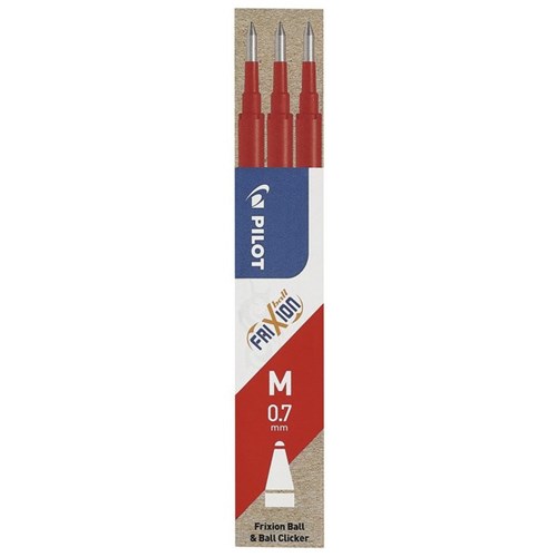 Pilot Frixion Red Rollerball Pen Refill 0.7mm Fine Tip, Pack of 3