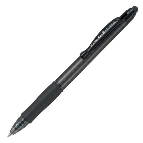 Pilot G2 Stylus Grey Barrel Retractable Gel Ink Rollerball Pen 0.7mm Fine Tip