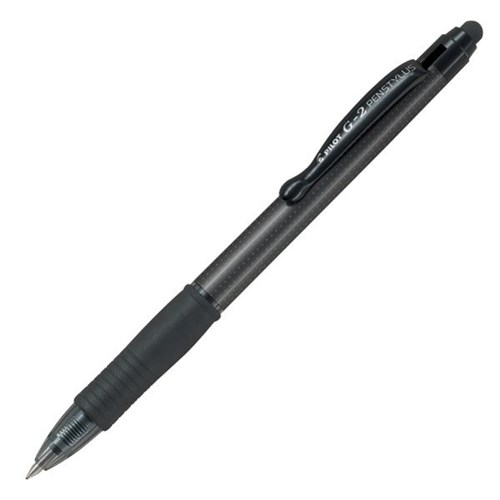 Pilot G2 Stylus Grey Barrel Retractable Gel Ink Rollerball Pen 0.7mm