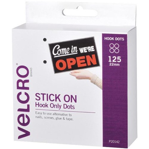 VELCRO® Brand Hook Only Dots Fasteners White 22mm, Box of 125