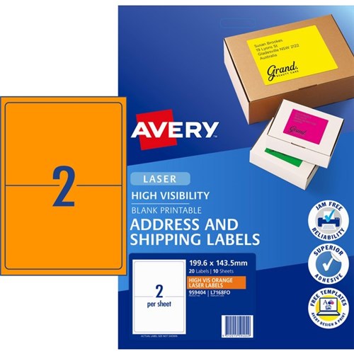 Avery High Visibility Shipping Laser Labels L7168FO Fluoro Orange 2 Per Sheet