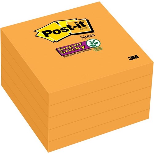 Post-it® Notes 654-5SSNO Super Sticky 76x76mm Neon Orange, Pack of 5