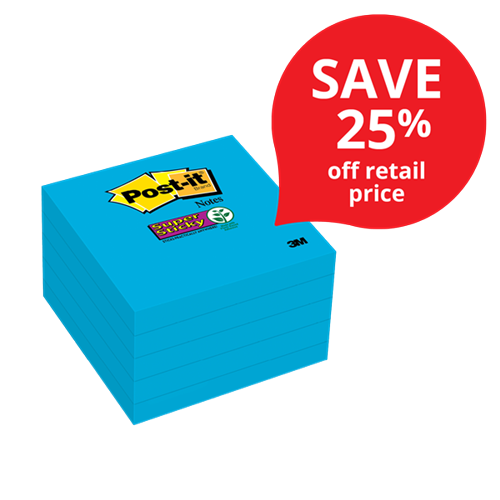 Postit® Notes 6545SSBW Super Sticky 76x76mm Blue, Pack of 5