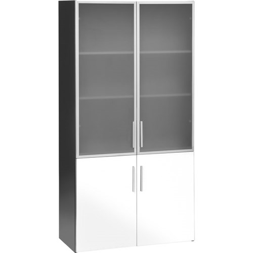 Emerge OS245 Cupboard 1800mm 2 Wood & 2 Glass Doors White/Ironstone