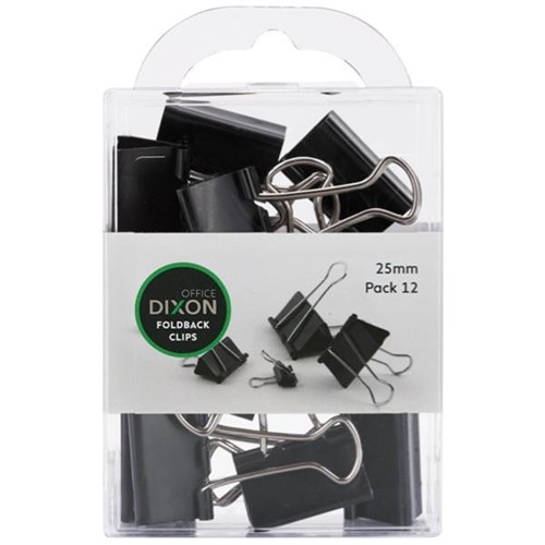 Dixon Foldback Clips 25mm Black/Silver, Pack of 12