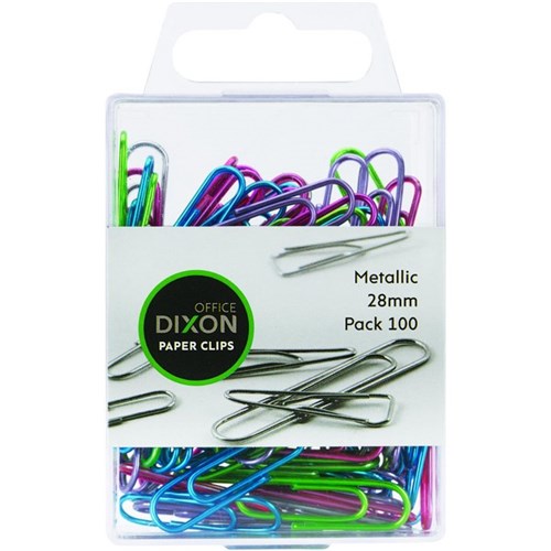 Dixon Paper Clips Round 28mm Assorted Metallic Colours, Pack of 100