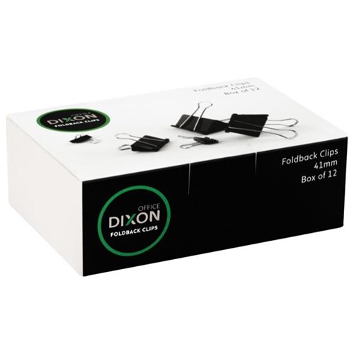 Dixon Foldback Clips 41mm Black/Silver, Pack of 12