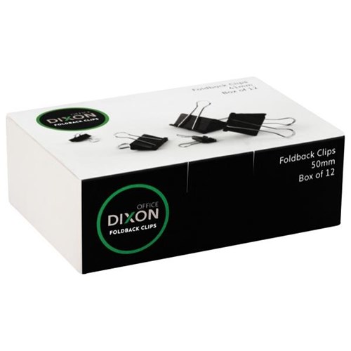 Dixon Foldback Clips 50mm Black/Silver, Pack of 12