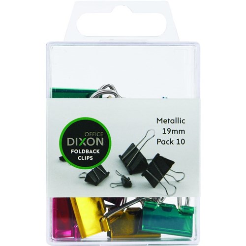 Dixon Foldback Clips 19mm Assorted Metallic Colours, Pack of 10