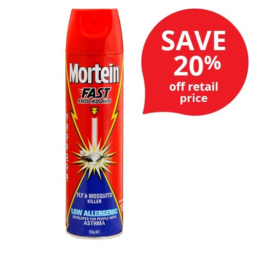 Mortein Fly & Mosquito Killer Spray Low Allergenic Fast Knockdown 350g OfficeMax NZ