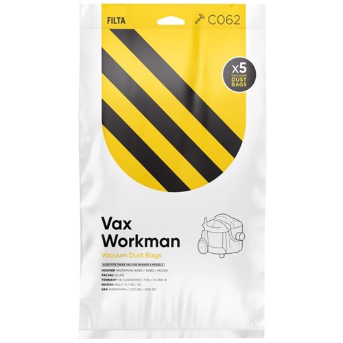 Filta Glide Vacuum Cleaner Bag Vax Workman, Pack of 5
