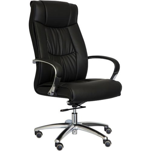 Lux Executive Chair High Back With Arms Black Synthetic Leather/Aluminium