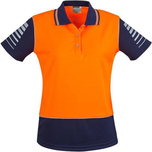 Syzmik Women's Hi Viz Zone Polo Shirt Size 20 Orange/Navy