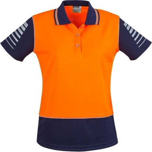 Syzmik Women's Hi Viz Zone Polo Shirt Size 22 Orange/Navy