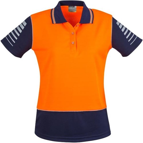 Syzmik Women's Hi Viz Zone Polo Shirt Size 8 Orange/Navy