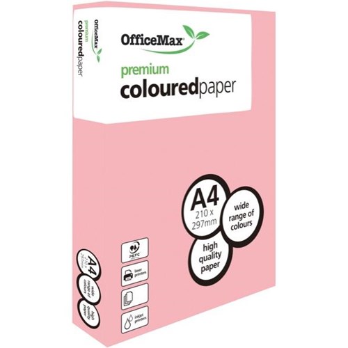 OfficeMax A4 80gsm Peaceful Pink Premium Colour Copy Paper, Pack of 500
