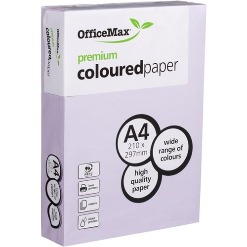 OfficeMax A4 80gsm Lovely Lavender Premium Coloured Copy Paper, Pack of 500