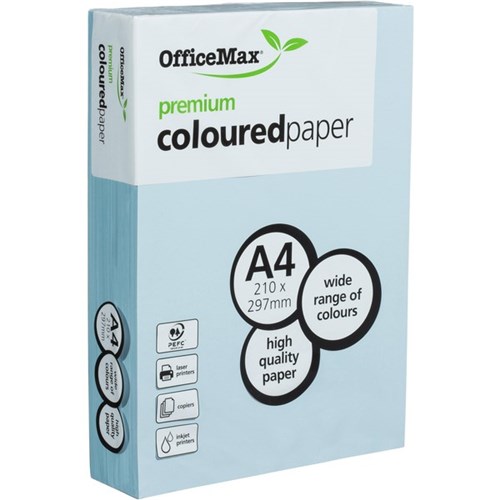 OfficeMax A4 80gsm Blissful Blue Premium Coloured Copy Paper, Pack of 500