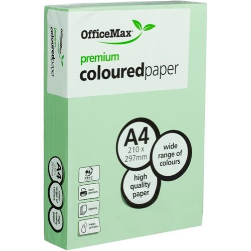 OfficeMax A4 80gsm Graceful Green Premium Colour Copy Paper, Pack of