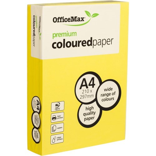 OfficeMax A4 80gsm Yummy Yellow Premium Coloured Copy Paper, Pack of 500