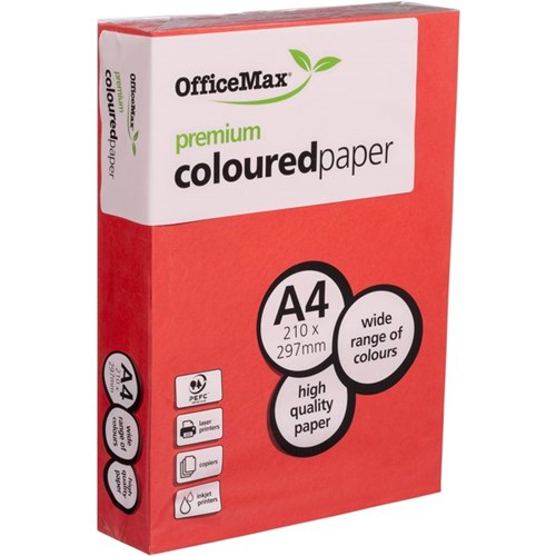 OfficeMax A4 80gsm Raging Red Premium Coloured Copy Paper, Pack of 500