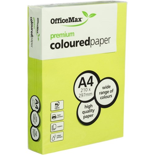OfficeMax A4 75gsm Neon Green Premium Coloured Copy Paper, Pack of 500
