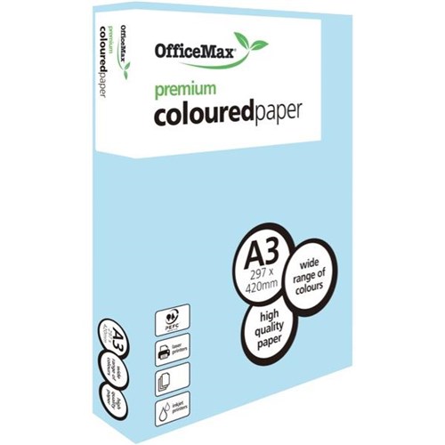 OfficeMax A3 80gsm Blissful Blue Premium Colour Copy Paper, Pack of 500