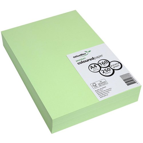 OfficeMax A4 160gsm Graceful Green Premium Coloured Copy Paper, Pack of 250
