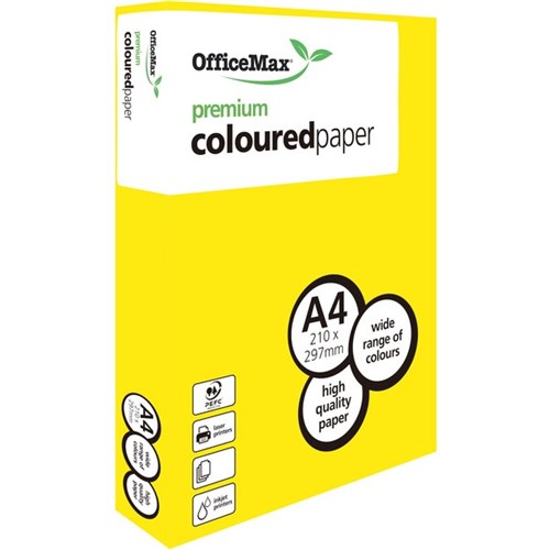 OfficeMax A4 160gsm Yummy Yellow Premium Coloured Copy Paper, Pack of 250