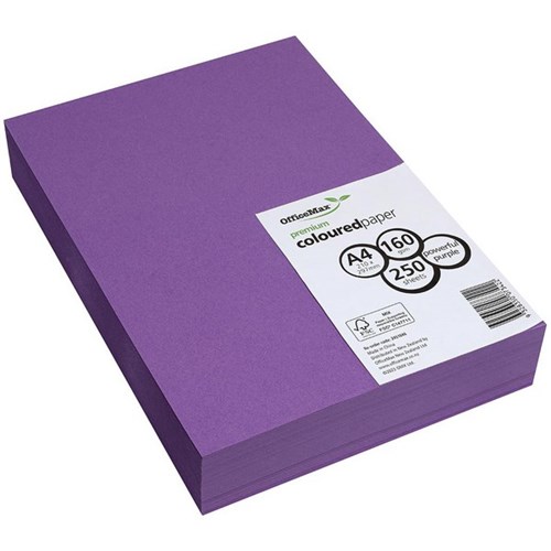 OfficeMax A4 160gsm Powerful Purple Premium Coloured Copy Paper, Pack of 250