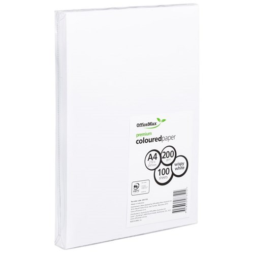 OfficeMax A4 200gsm Wispy White Premium Coloured Card Paper, Pack of 100