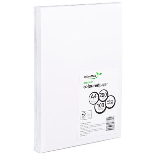 OfficeMax A4 200gsm Wispy White Premium Colour Card, Pack of 100