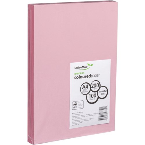 OfficeMax A4 200gsm Peaceful Pink Premium Coloured Card Paper, Pack of 100