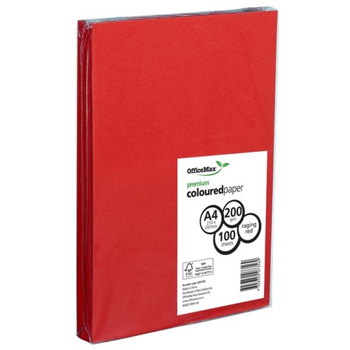 OfficeMax A4 200gsm Raging Red Premium Coloured Card Paper, Pack of 100
