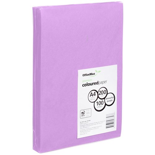 OfficeMax A4 200gsm Powerful Purple Premium Colour Card Paper, Pack of 100
