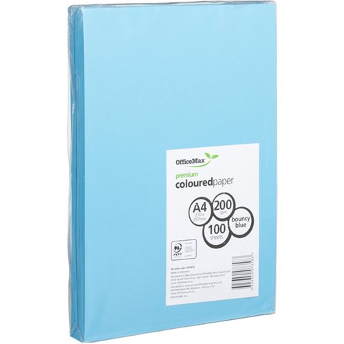 OfficeMax A4 200gsm Bouncy Blue Premium Coloured Card Paper, Pack of 100
