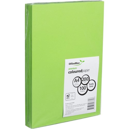 OfficeMax A4 200gsm Lively Lime Premium Colour Card, Pack of 100
