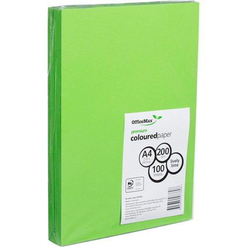 OfficeMax A4 200gsm Lively Lime Premium Colour Card, Pack of 100