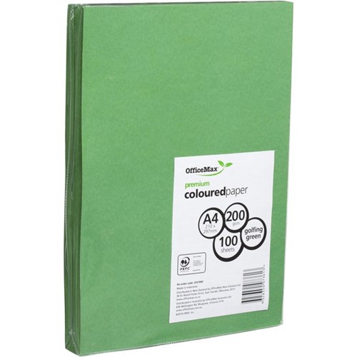 OfficeMax A4 200gsm Golfing Green Premium Coloured Card Paper, Pack of 100
