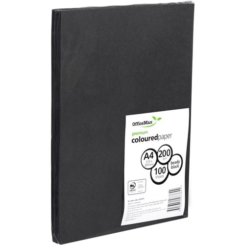 OfficeMax A4 200gsm Beady Black Premium Coloured Card Paper, Pack of 100