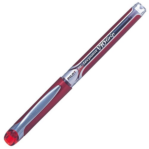 Pilot V10 Hi Tech Grip Red Rollerball Pen 1.0mm Medium Tip