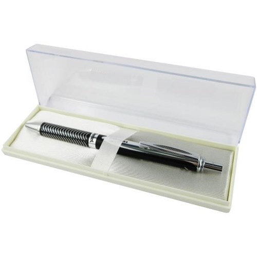 Pentel Black Ink Energel Aluminium Pen 0.7mm Fine Tip Black Barrel