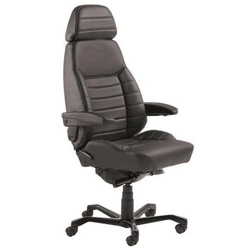 KAB Executive 24/7 Chair With Arms & Headrest Black Leather