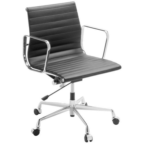 Eames Replica Executive Chair Mid Back With Arms Leather Look Black/Aluminium Base