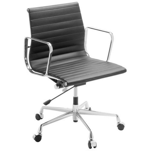 Eames Replica Executive Chair Mid Back With Arms Leather Black/Aluminium Base
