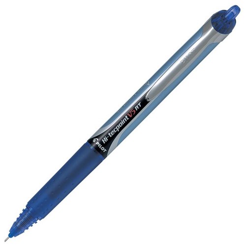 Pilot V5 Hi Tech Blue Retractable Rollerball Pen 0.5mm Extra Fine Tip